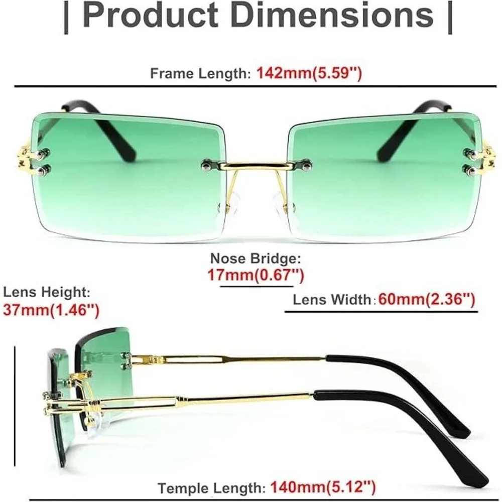 Green Lens Sunglasses for Women Men Trendy Frameless Shades‎ Festival Hippie New
